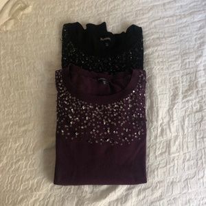 Set of 2 Express Sequin and Jewel Black and Purple Sweater Top